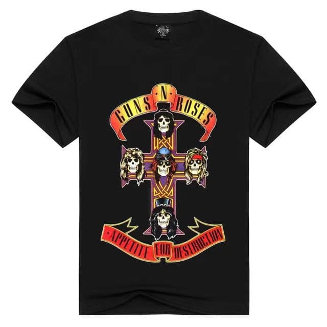 Rock band acdc short-sleeved T-shirt megadeth gun flower metallica simple loose queen round neck men