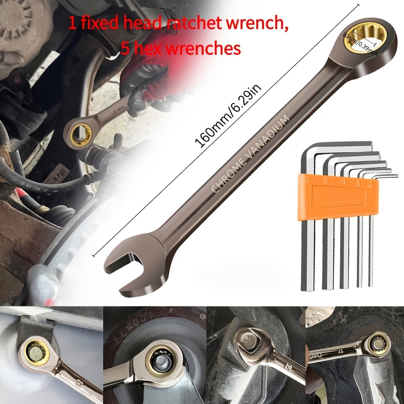 Black Nickel Fixed Ratchet Wrench Industrial Grade Combination Wrench 72-Tooth Chrome Vanadium Steel Factory Direct Cross-Border Hot Selling Wrench