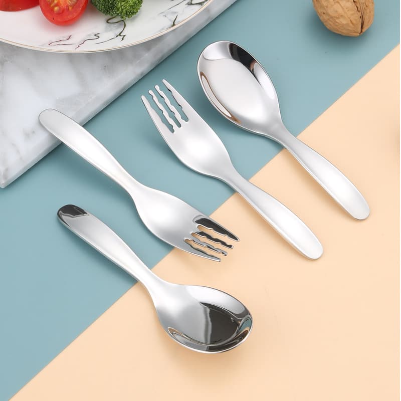 Factory direct sales 304 stainless steel children's spoons and forks, thickened and deepened children's eating spoons, complementary food spoons and forks