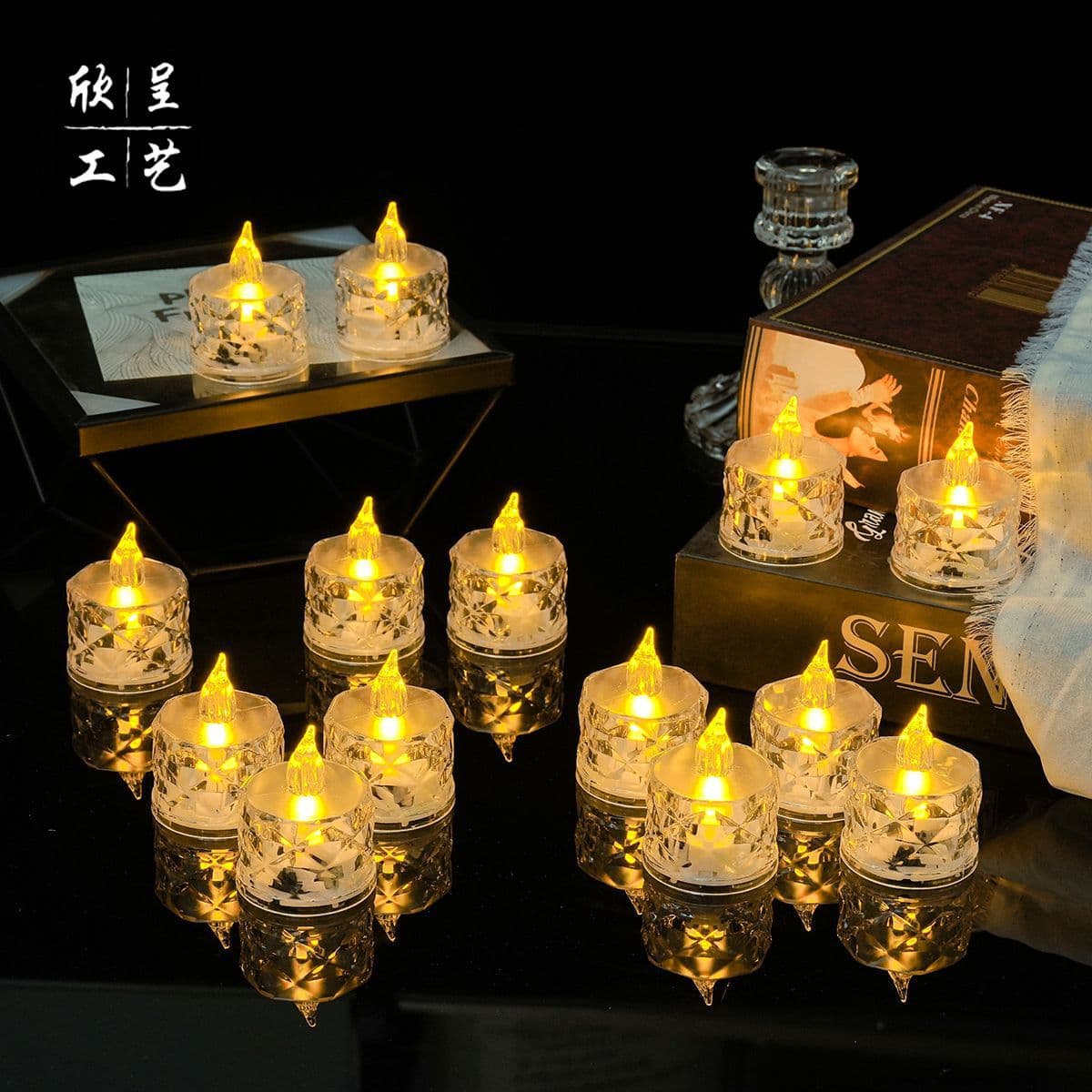 LED Electronic Candle Light INS Rose Tea Candle Transparent Crystal Night Light Proposal Atmosphere Lamp