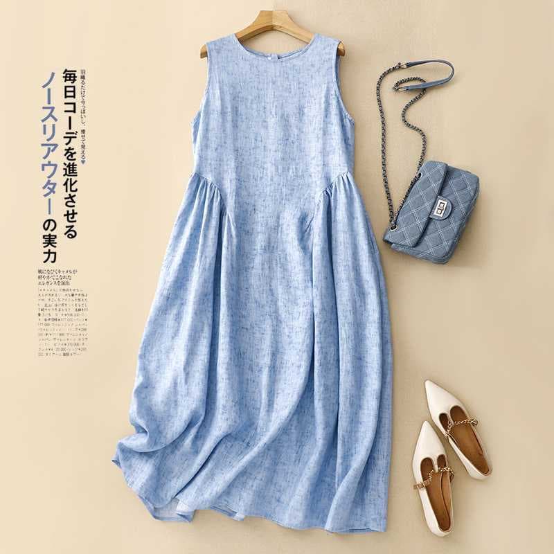 Women's 2026 Summer Washed Cotton Linen Round Neck Sleeveless Long Maxi Dress Vest Dress
