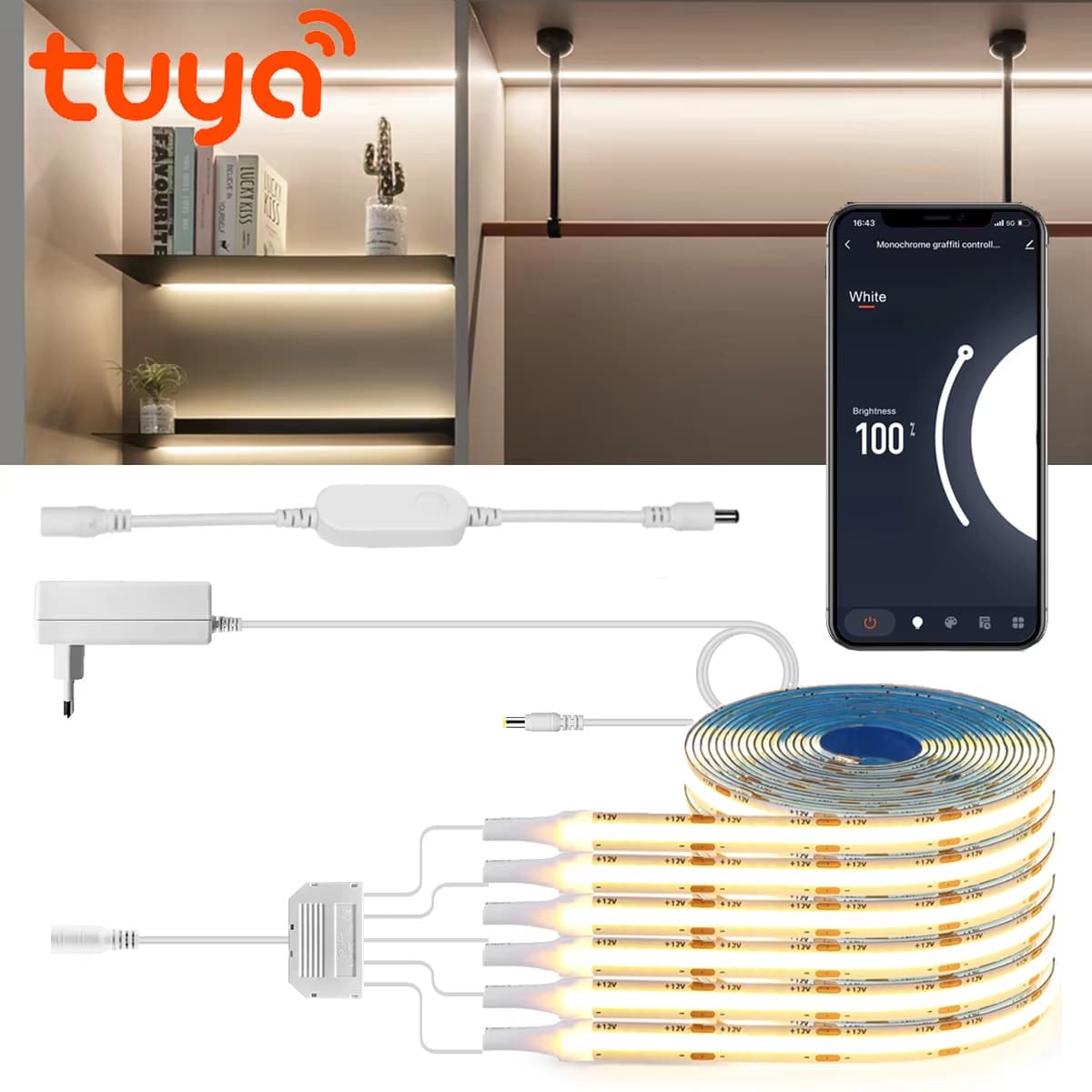 Smart Tuya WiFi Controlled LED Strip Light 1M 2M Phone Remote Compatible with Google Assistant / Alexa