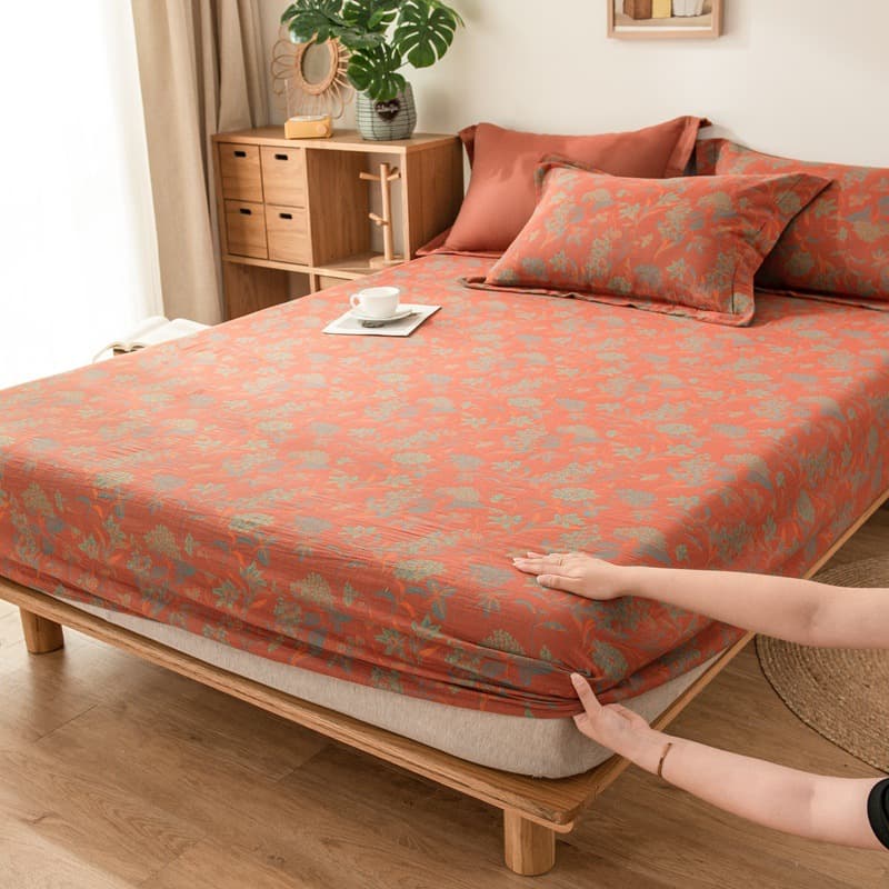 Pure Cotton Jacquard Double Layer Gauze Bed Skirt Single Piece All Cotton Gauze Mattress Protector Cover Bed Sheet Piece Bedding