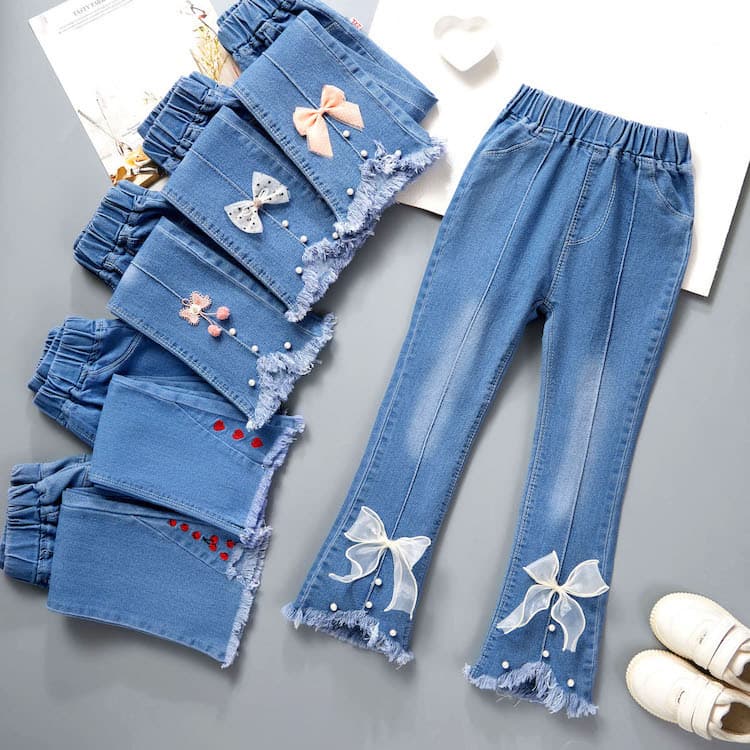 Wholesale Children's Jeans for Girls, Spring/Autumn Style, Mid-Large Kids Wide Leg Pants, Casual Baby Girl Flared Long Pants