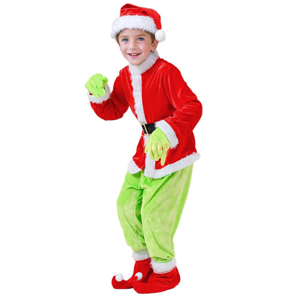 2025 Cross-border New Children's Christmas Costume Green Grinch Suit Performance Outfit