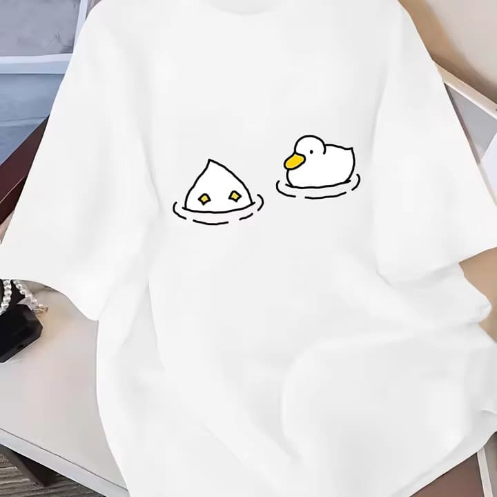 Short Sleeve T-Shirt: Cute Cartoon Duck Pattern Women's Fashion Y2K Tops Harajuku Pattern T-Shirt Summer Street