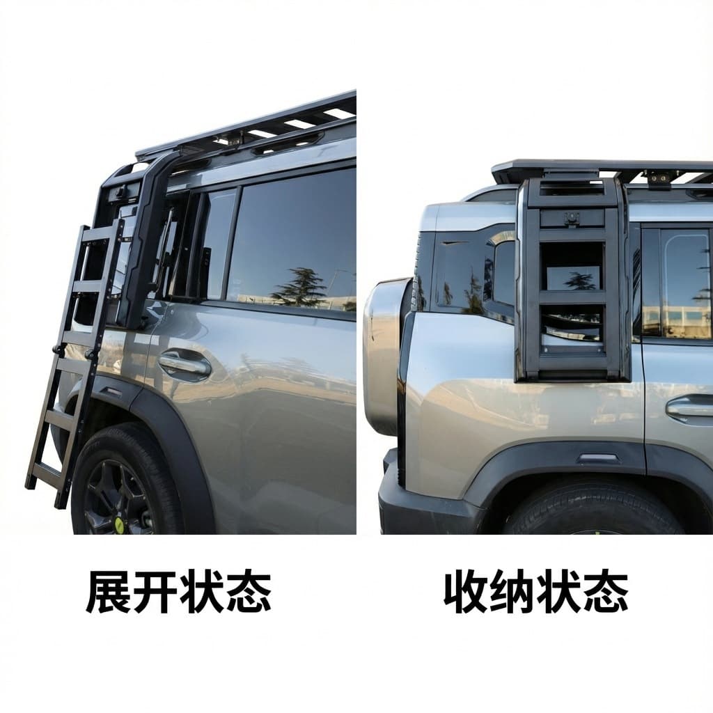 Hante Aluminum Alloy Three-Fold Telescopic Ladder, Ground Folding Ladder, Universal Modification Part for Roof Rack and Luggage Frame