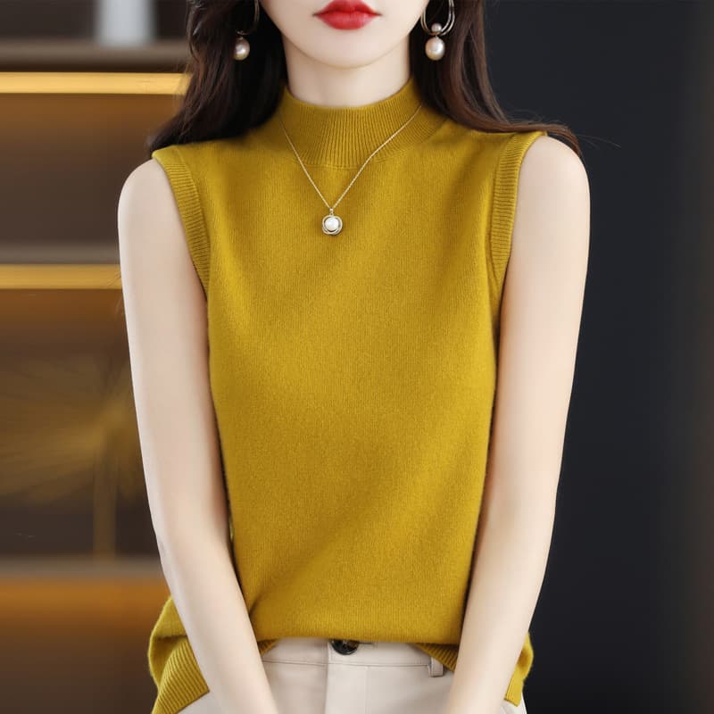 2022 Fall New Half Turtleneck Base Top for Women Slim Fit Sleeveless Knit Vest Inner Layer Sweater