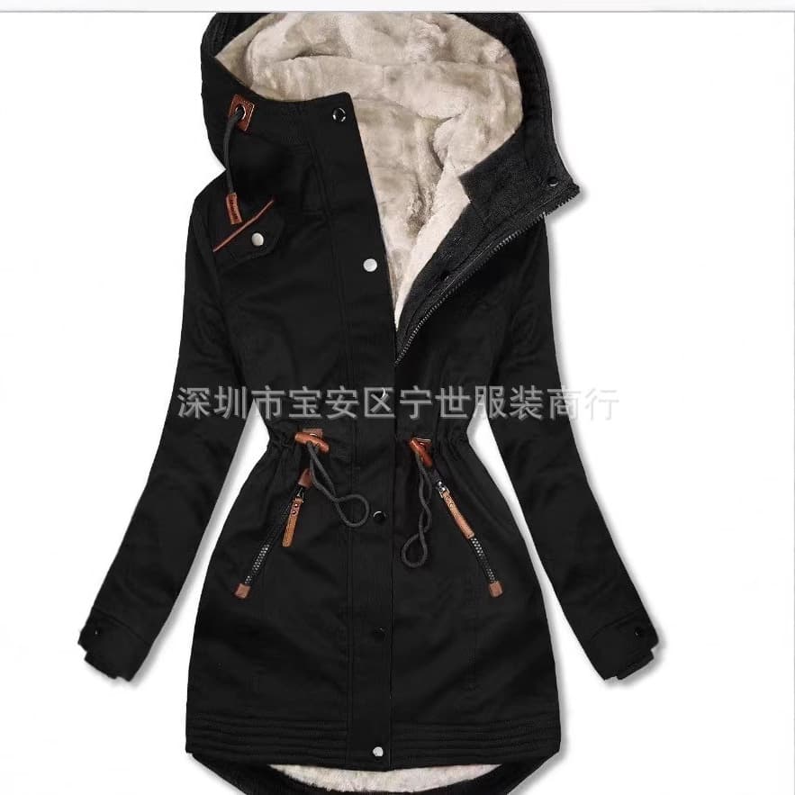 Cross-border Winter New European Size Cotton Coat with Fur Collar, Thickened Warm Cotton Jacket with Drawstring Waist for Women