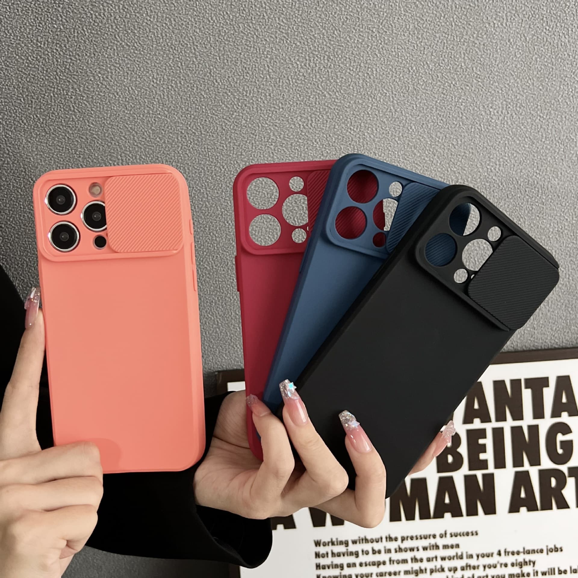 Solid Color Push Window iPhone 15 Pro Max Phone Case, Anti-Fall Anti-Wear Apple 14 Full Coverage 13 Soft Case with Precision Cutouts