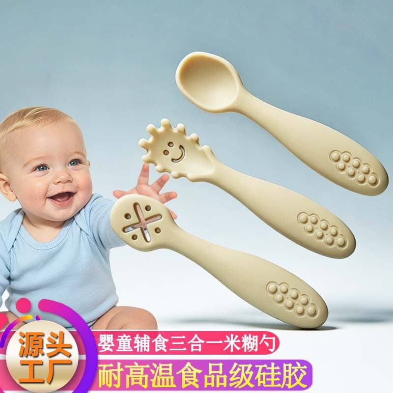 3-Pack Baby Self-Feeding Spoon for 6-12 Months, Training Spoon, All-Silicone Soft Spoon, Feeding Utensils from Manufacturer