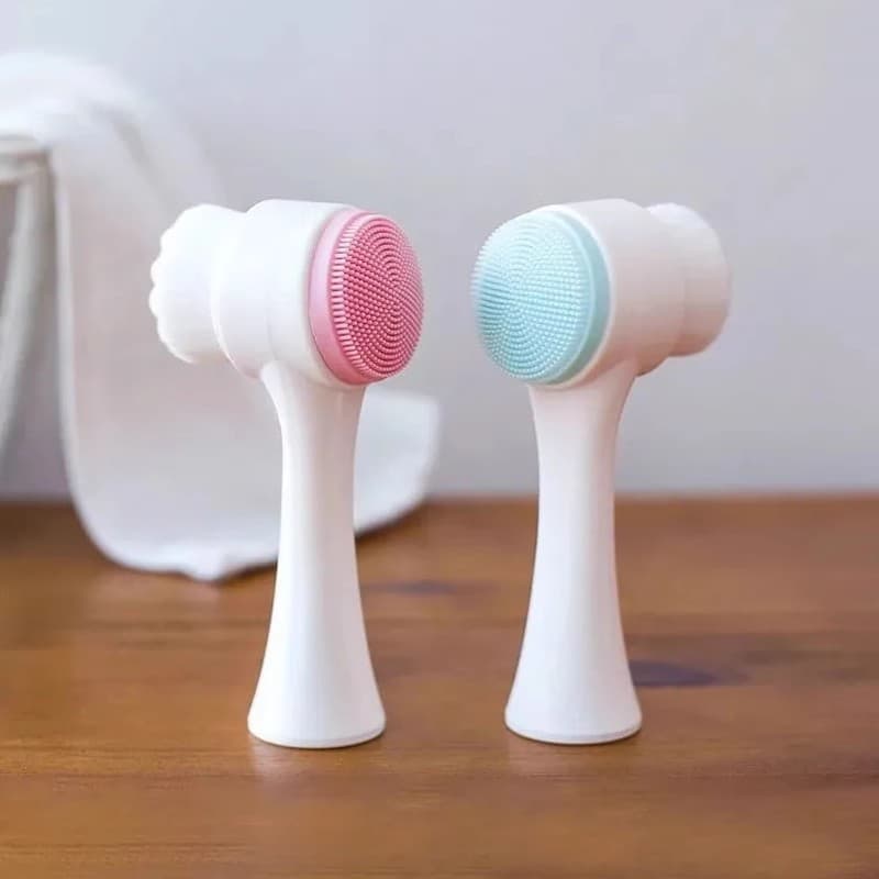 Double-Sided Facial Cleansing Brush with Soft Silicone Bristles, Makeup Remover, Blackhead Cleaner, Deep Pore Cleansing for Face