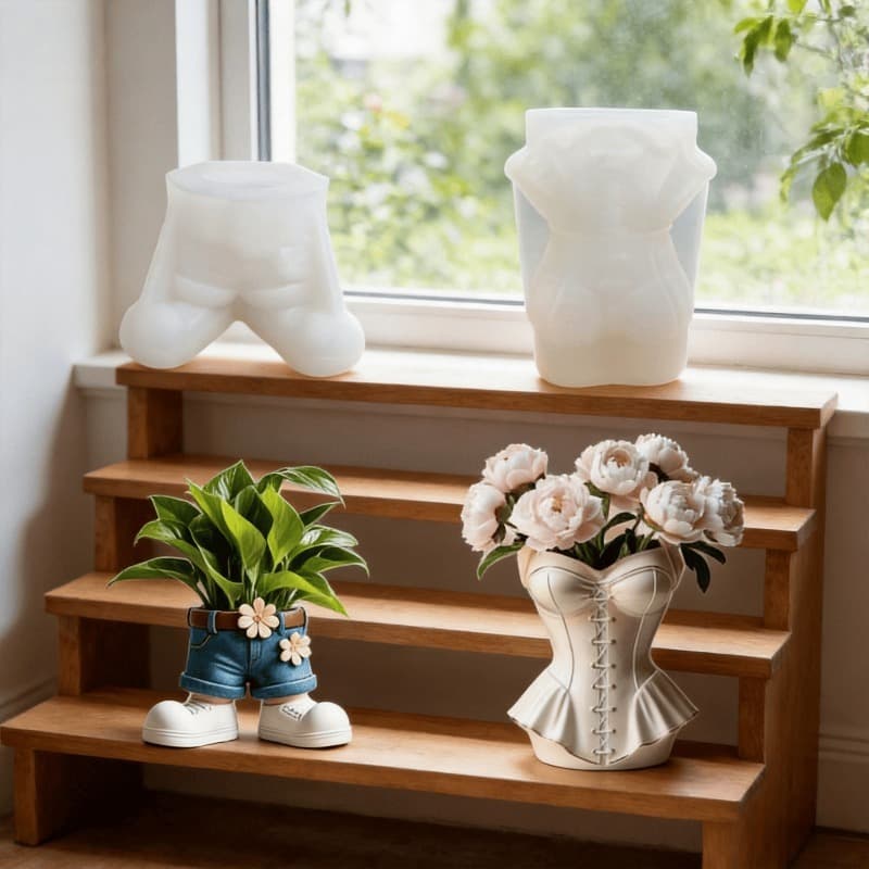 Two pieces of human body vase silicone molds, creative jeans corset flower pots, DIY resin plaster molds
