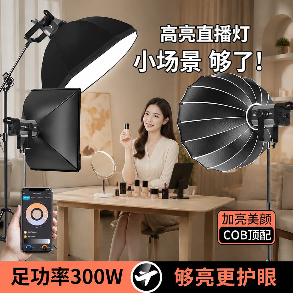300W high-power live broadcast room fill light always bright beauty deep mouth polished light shooting studio complete set of professional equipment