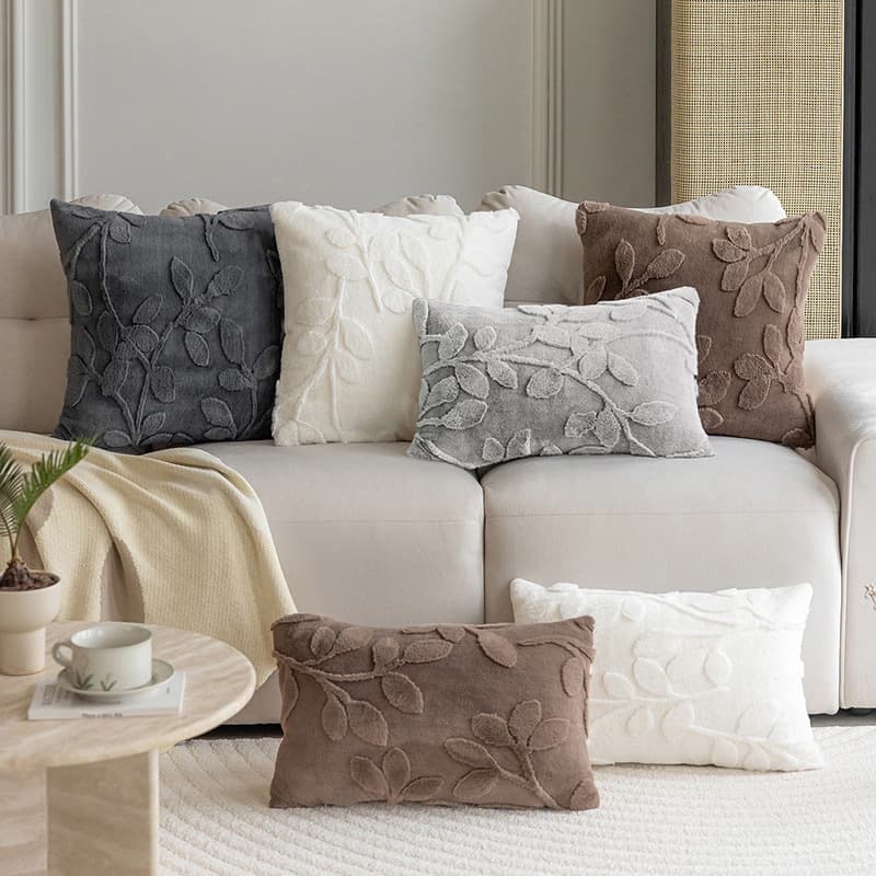 New Modern Minimalist Faux Fur Jacquard Throw Pillow Cover for Living Room, Sofa, Bedroom Cushion, Solid Color Simple Home Decor
