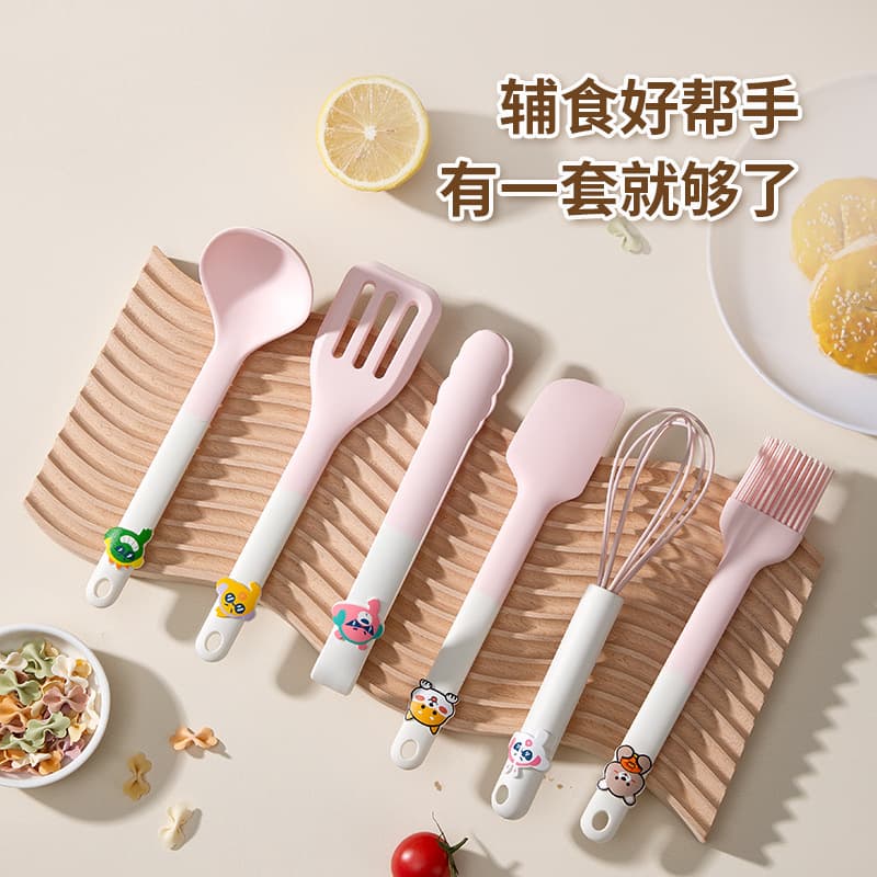 Silicone Food Tongs, Egg Beater, Small Frying Spatula, Soup Spoon, Baby Food Baking Set, Silicone Cooking Spoon and Spatula Set
