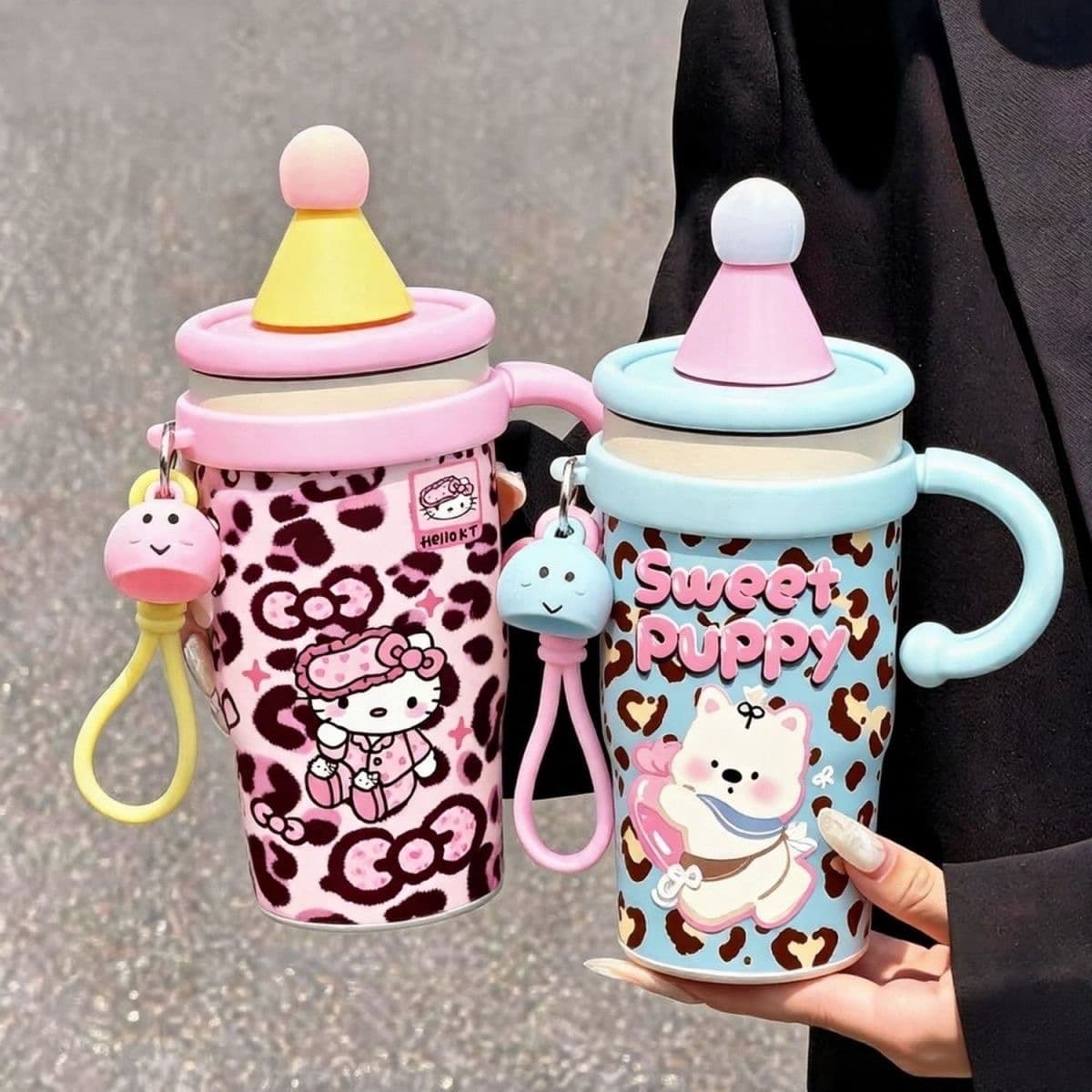 Cute Hello Kitty thermos cup for girls, high-looking straw cup for students, portable stainless steel coffee cup wholesale