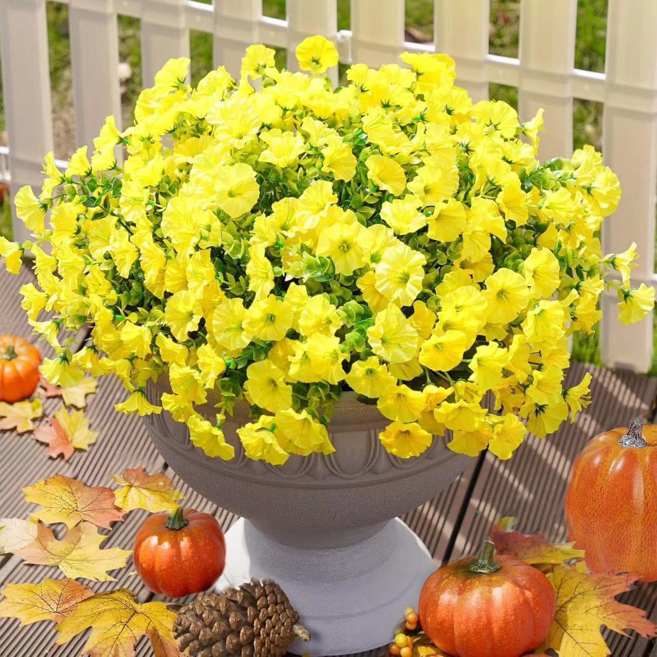 Amazon Artificial Flower 7-Branch Eucalyptus Morning Glory Trumpet Flower Fake Cloth Flower Green Plant for Home Outdoor Decoration