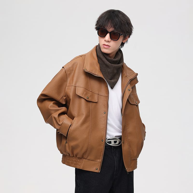 New Spring and Autumn Soft Leather Men's Fashionable Casual Lapel Slim-fit Korean Style Trendy Leather Jacket Outer