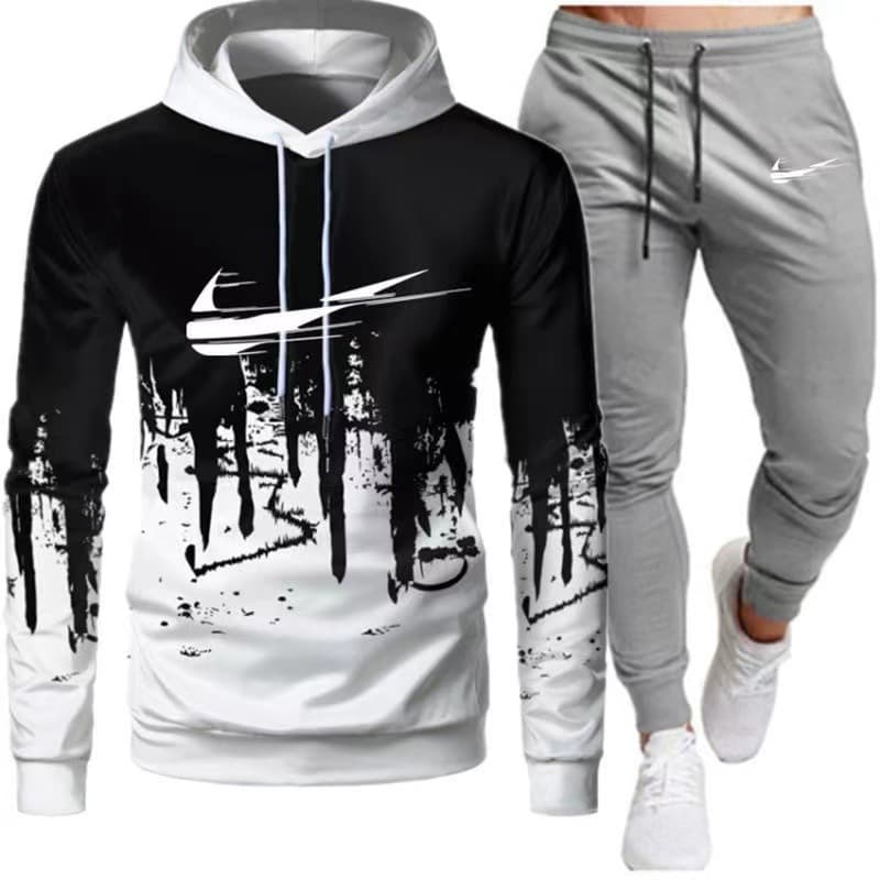 2024 cross-border new autumn and winter men's sportswear casual splash-ink printed hooded sweatshirt trendy jacket for men