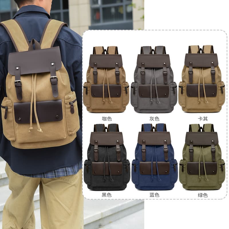 Amazon Vintage Canvas Backpack, Stylish Business Travel Laptop Bag, Drawstring Student Backpack Wholesale