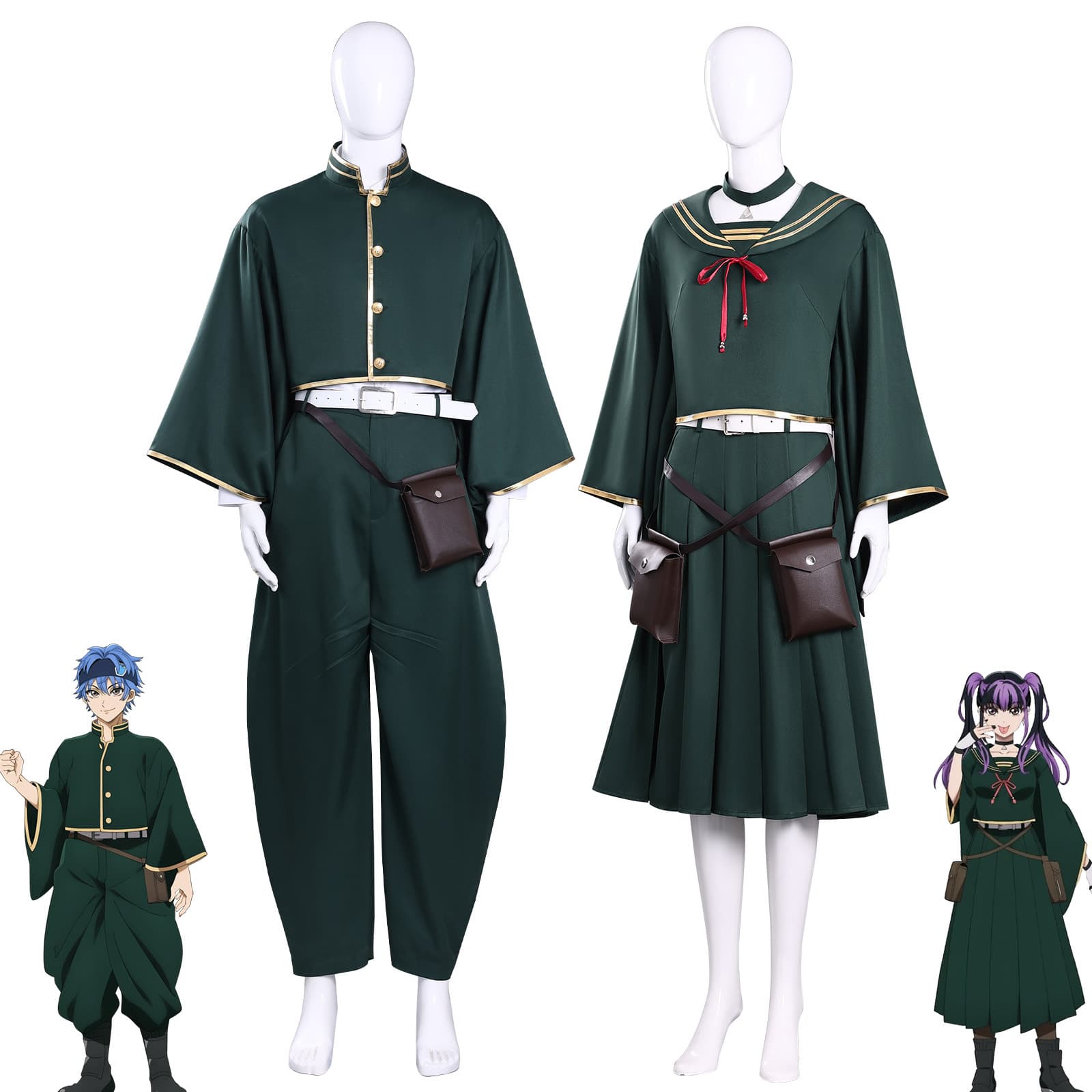 Japanese Anime Cross-Border Dead Account Cosplay Costume Set - Enjo Soushi & Urushigawa Nozomi Green Cosplay C