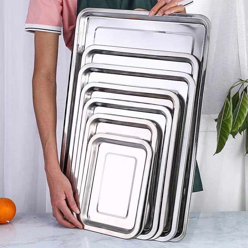 Magnetic Stainless Steel Tray, Flat Bottom Square Tray, Home Kitchen Dish Tray, Commercial Thickened Steamed Rice Tray, BBQ Square Tray