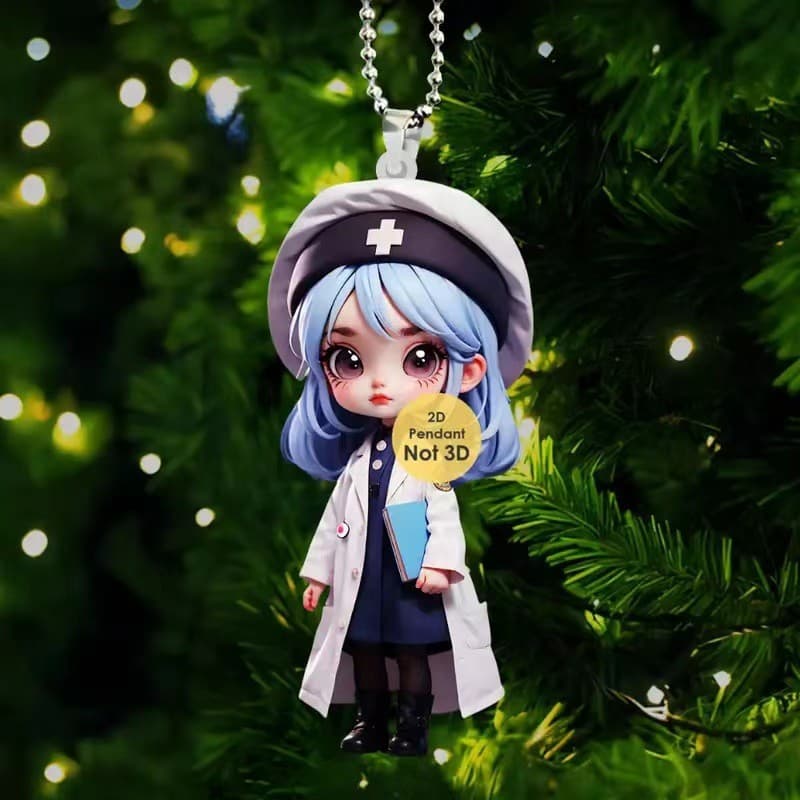 Acrylic 8-Piece Cute Nurse Doll Hanging Ornament - Suitable for Home, Office, and Car Rearview Mirror