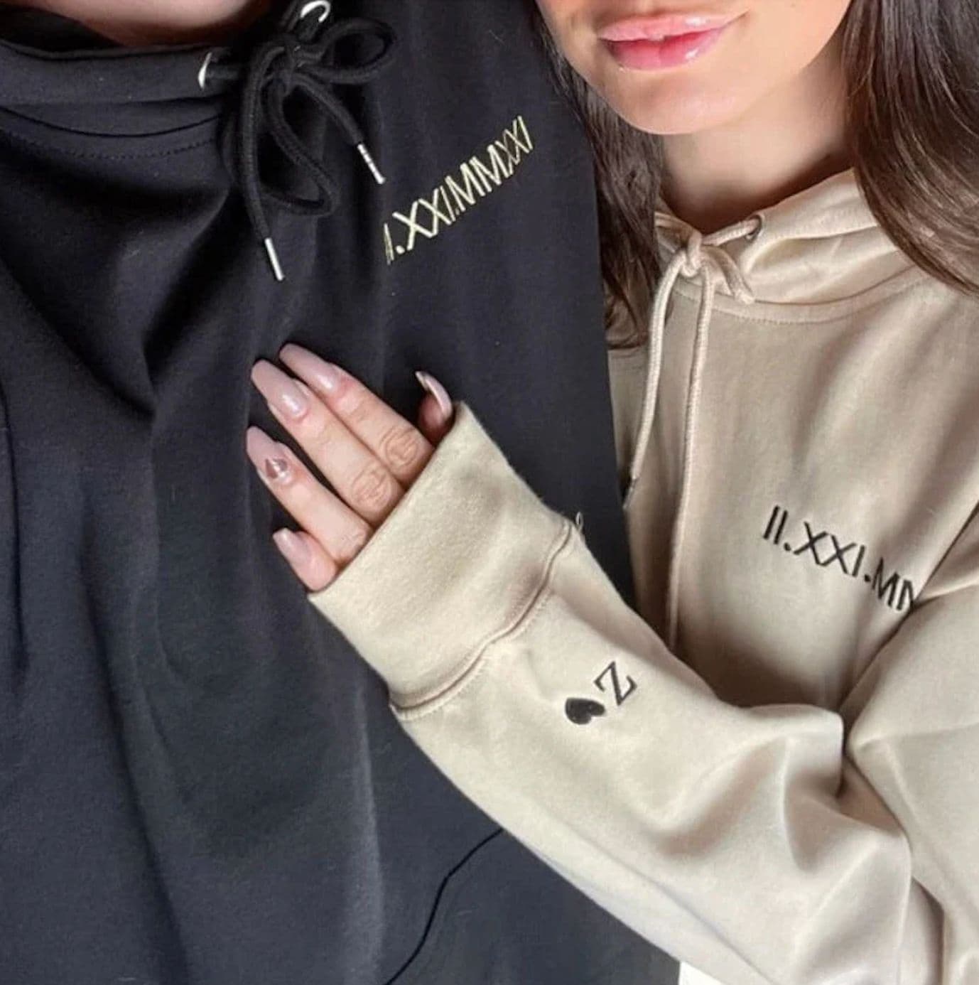 Embroidered Hoodie with Roman Numeral Pattern, Valentine's Day Gift