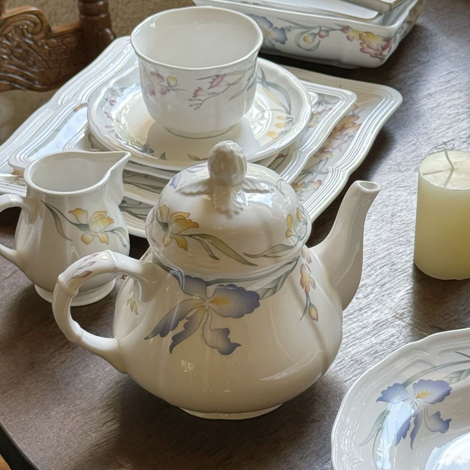 French Vintage Afternoon Tea Ceramic Teapot, Milk Jug, Sugar Pot, Coffee Cup and Saucer, Water Kettle, Lidded Jar, Creamer