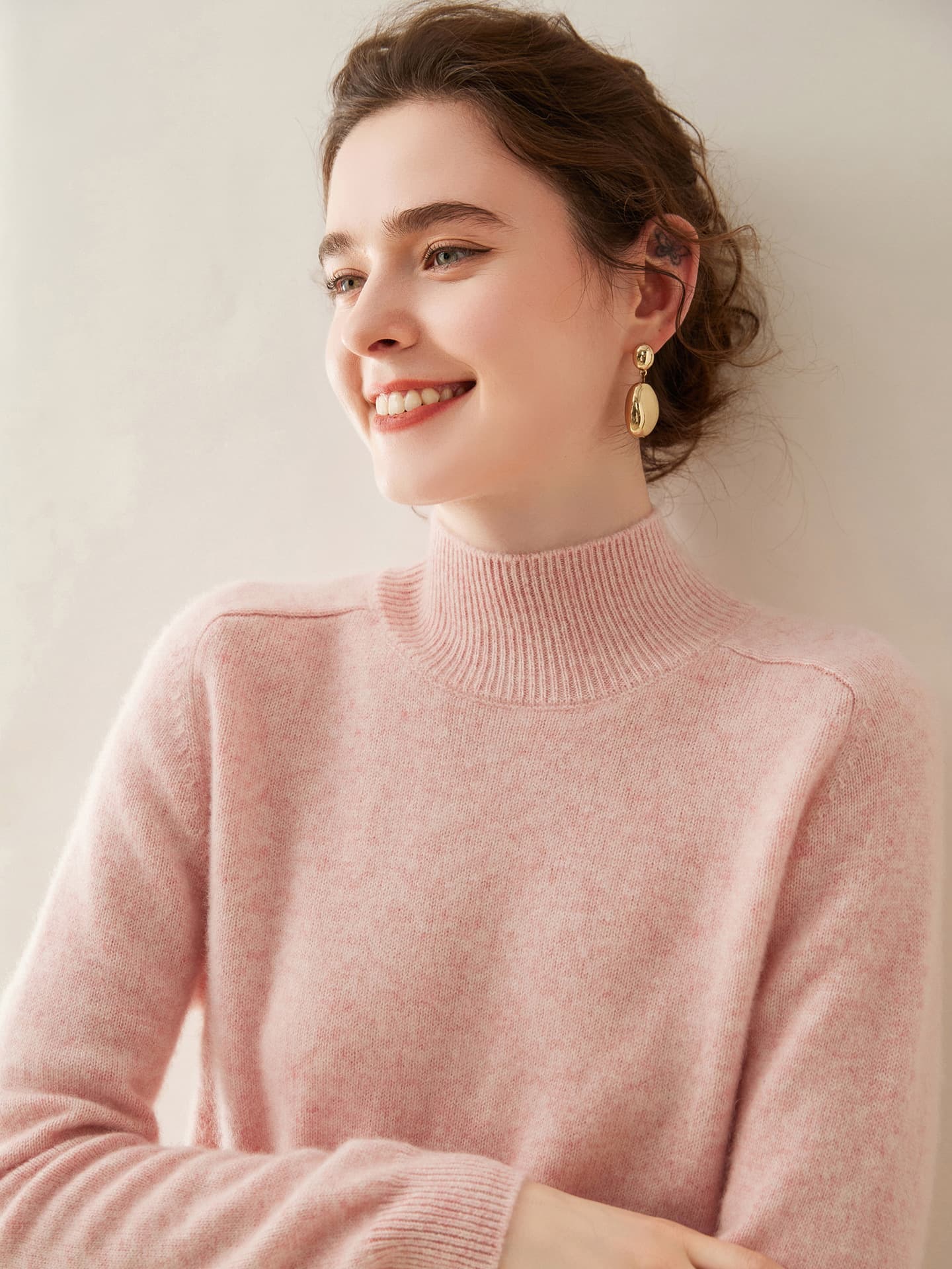 Thickened Women's Knit Pullover Sweater Shoulder Base Top Half Turtleneck Cashmere Sweater Women's Saddle Long Sleeve Loose Seven Needle