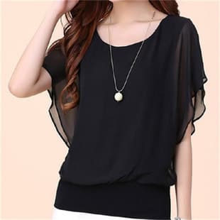 New Spring/Summer Plus Size Women's T-Shirt Loose Fitting Slimming Chiffon Top