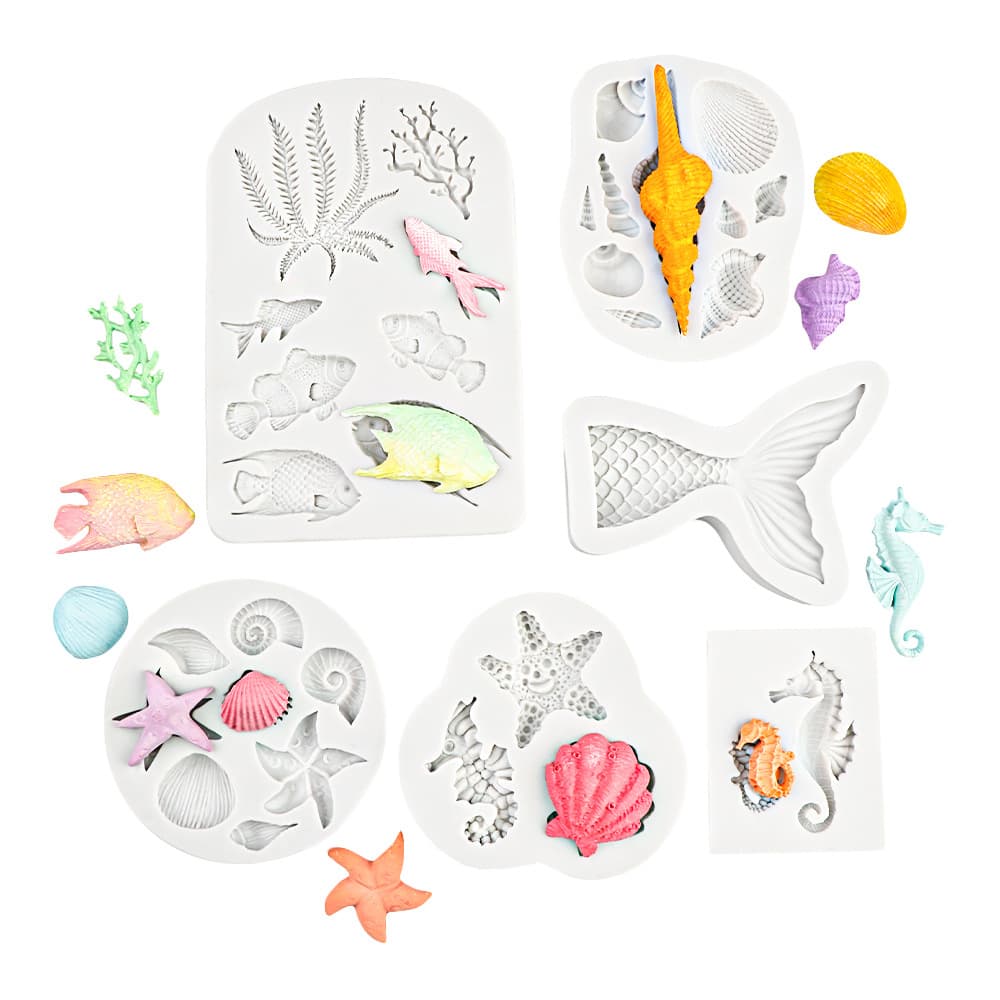 Shell and Seahorse Ocean Series Fondant Silicone Mold, Seahorse Tail DIY Clay Mold, Fondant Chocolate Mold