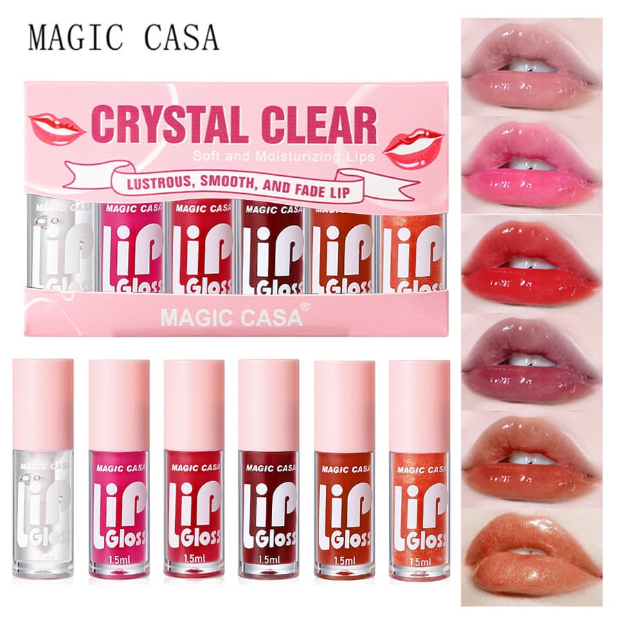 Cross-Border Bestseller ~ 6-Piece Set Water Gloss Jelly Lip Oil Plumping Lip Liquid Moisturizing Base Lip Gloss Water Gloss Lip Glaze