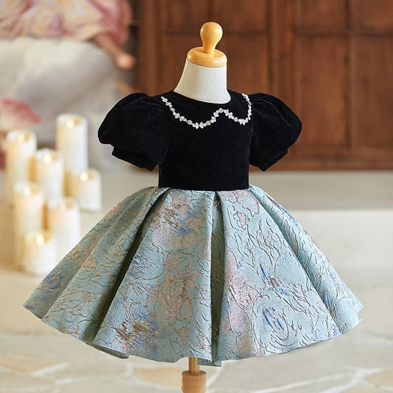 Girls' one-year-old dress 2026 new style puff sleeve children's birthday baby 100-day host dress cross-border goods