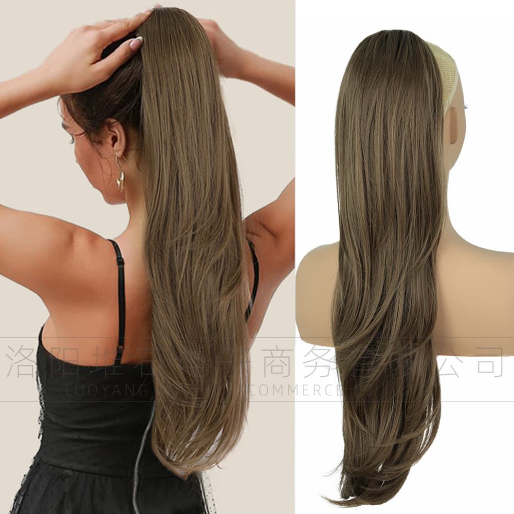 Women's Wig European and American Long Straight Hair Drawstring Ponytail Extension African Slightly Curly Synthetic Hairpiece Ponytail