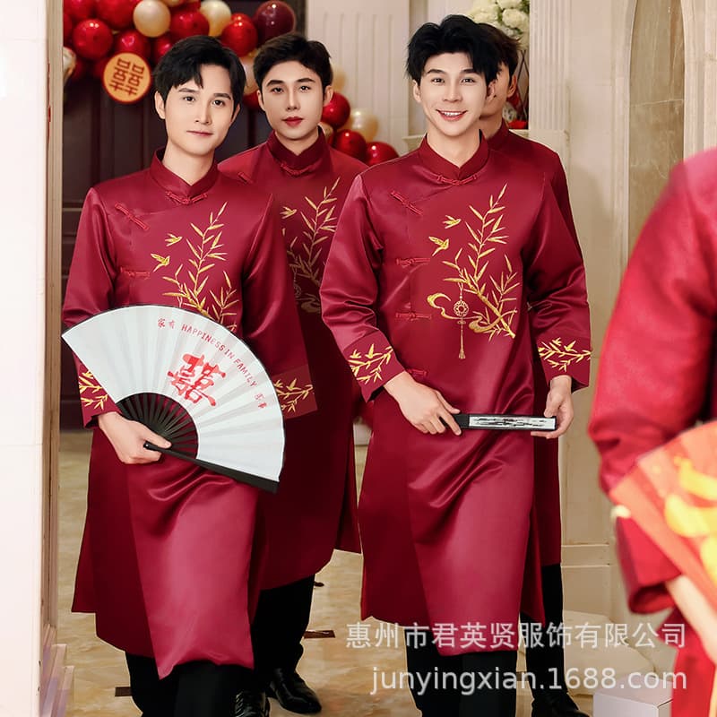 Chinese Style Groomsmen Attire 2025 New Style Wedding Suit Men's Funny Chinese Style Brotherhood Outfit Long Gown Groom Groomsmen Group