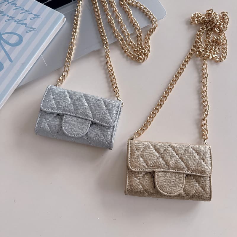 European and American trendy brand caviar Chanel-style mini wallet PU leather earphone lipstick card storage crossbody bag for women