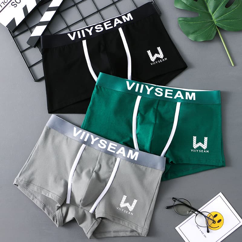 Men's Cotton Boxer Shorts Breathable Flat Angle Pants Youth Fashion Cute Boys' Shorts Head Briefs Comfortable Knitted Underwear