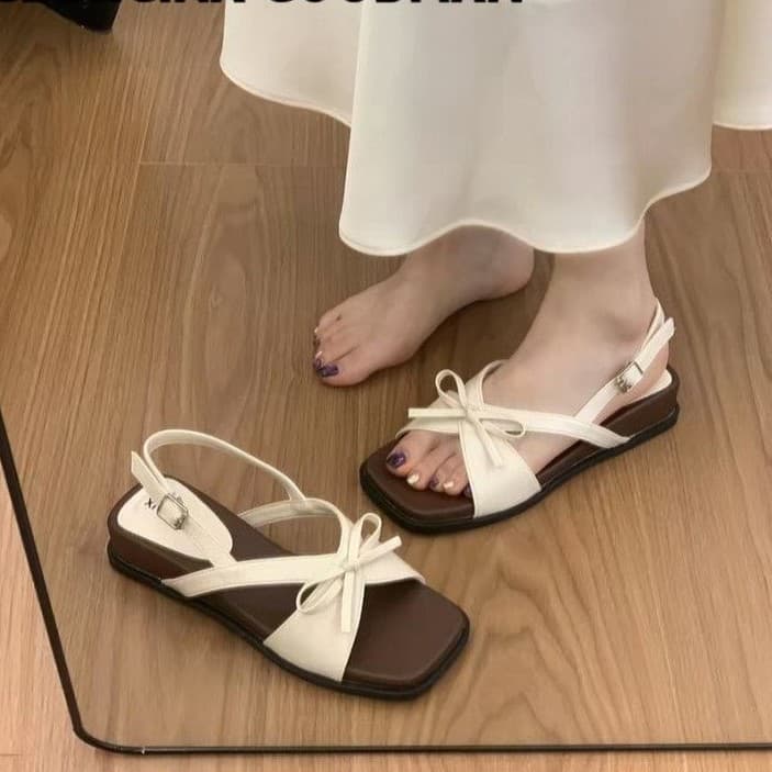French Style Soft Butterfly Knot Strap Sandals Women Outdoor 2026 Summer New Thick Sole for Dresses Roman Sandals