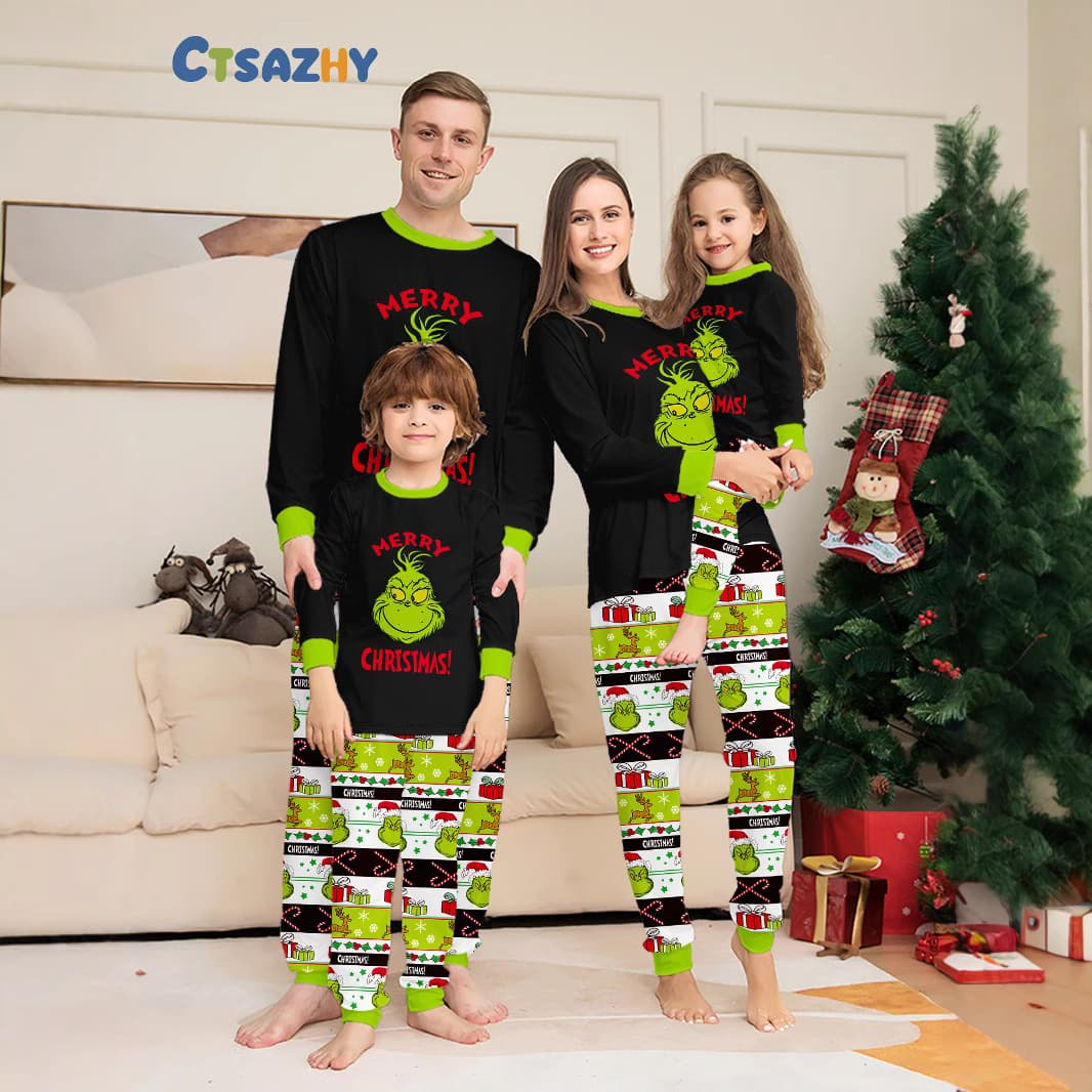 2024 Western Amazon Cross-border New Monster Letter Deer Christmas Parent-child Outfit Printed Homewear