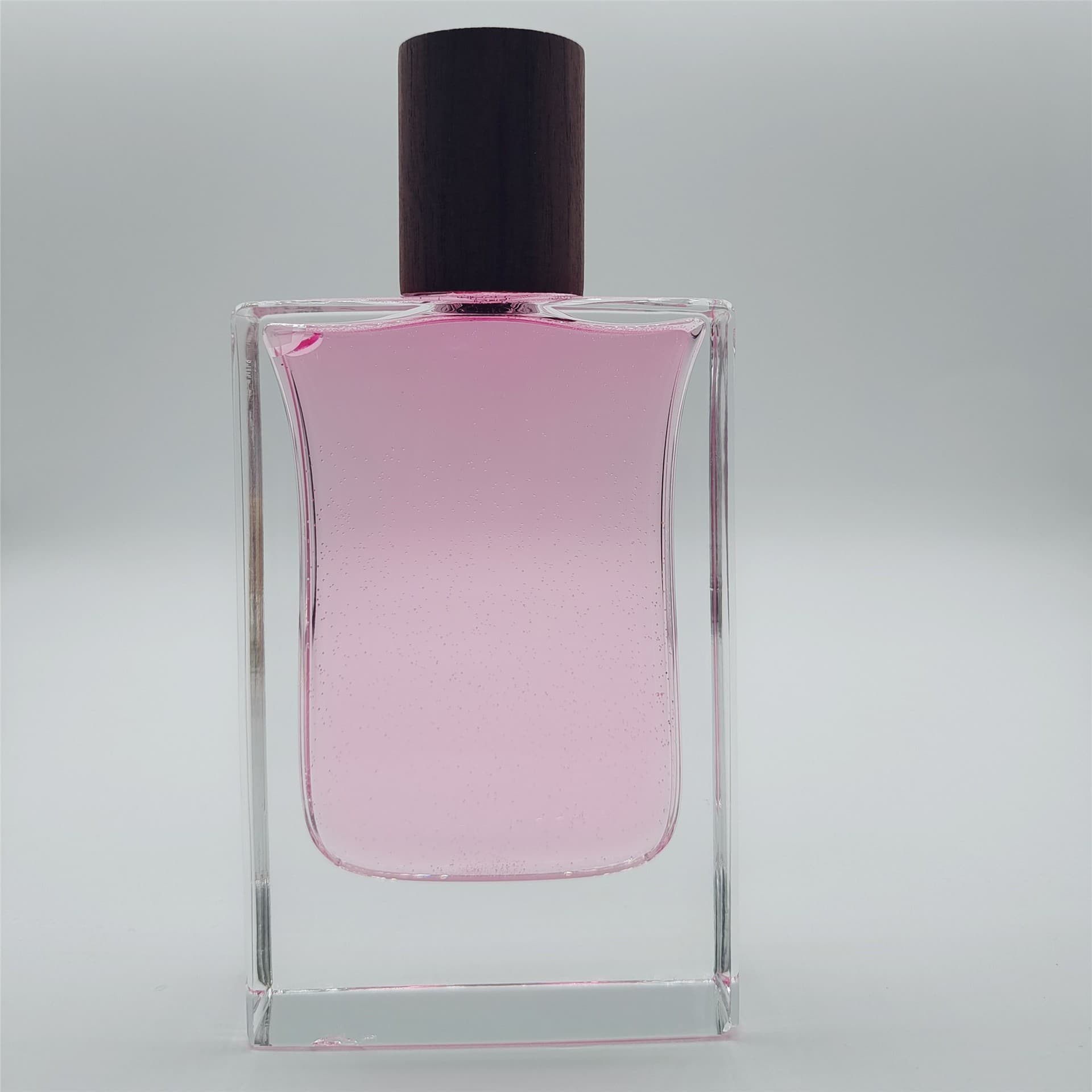 In Stock 30ml Perfume Bottle, 5-Sided Hand-Polished Thick Bottom Flat Square Crystal Clear Glass, Fine Mist Sprayer, Black Walnut Wood Cap