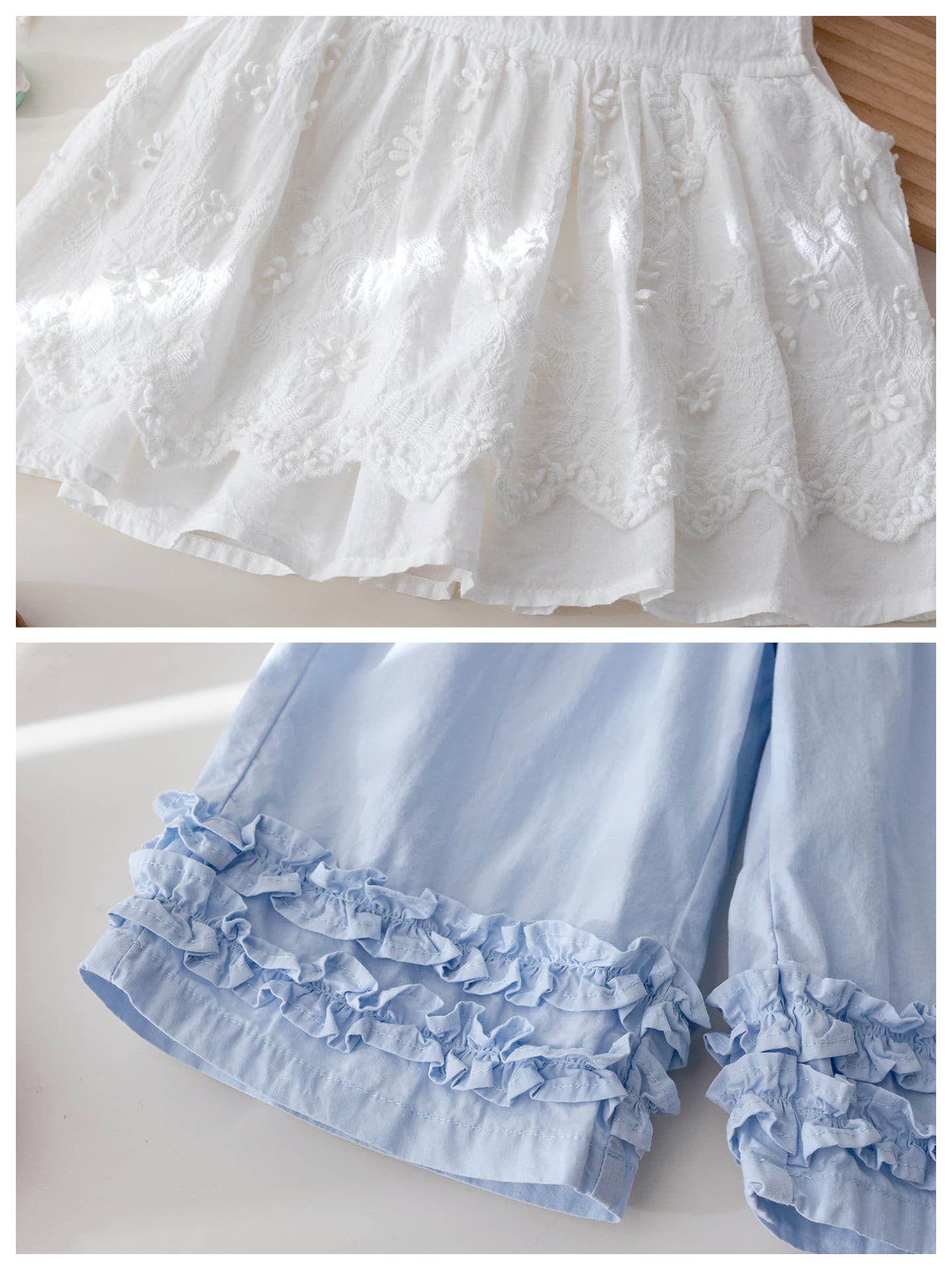 Korean Style Girls Summer Chanel-Inspired Set White Lace Sleeveless Top Thin Summer Mosquito-Proof Pants Two-Piece Trendy Outfit