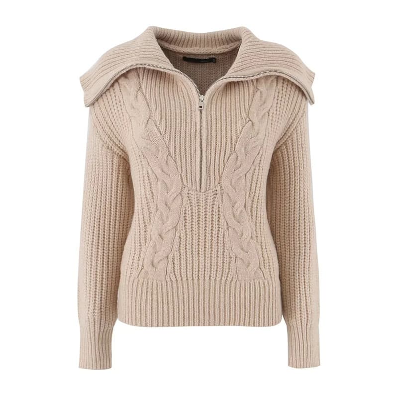 26 new autumn and winter thickened half-zip cable knit sweater women's large lapel pullover high collar casual and versatile