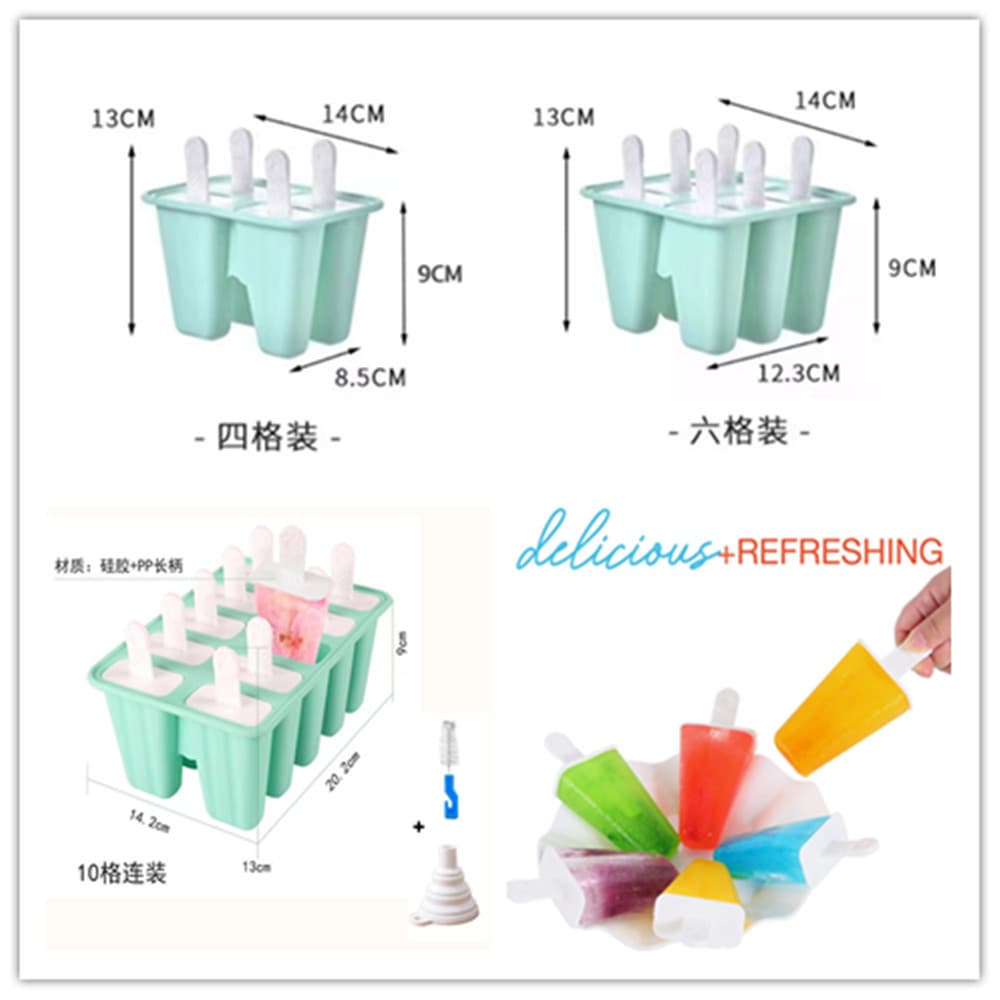 Factory Direct Amazon Hot Selling DIY Silicone Ice Pop Mold 4-Cavity 6-Cavity 10-Cavity 12-Cavity Silicone Ice Cube Tray
