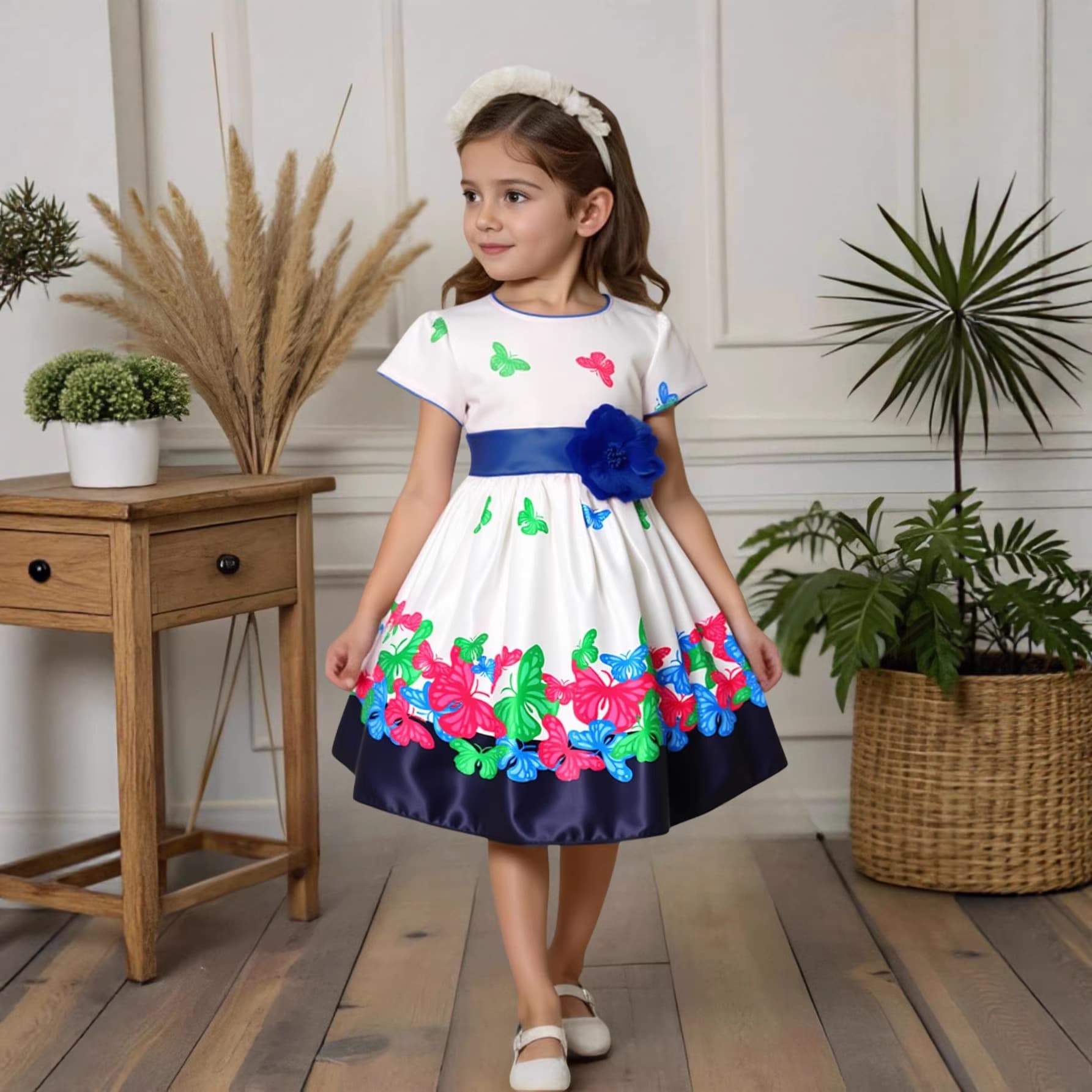 New girls cross-border cartoon printed satin girls dress foreign trade festival celebration baby children dress skirt