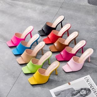 9cm Square Toe High Heel Sandals Slippers Wine Glass Heel Elegant Pearl Beaded Women's Shoes White Peep Toe Shallow Mouth Sandals