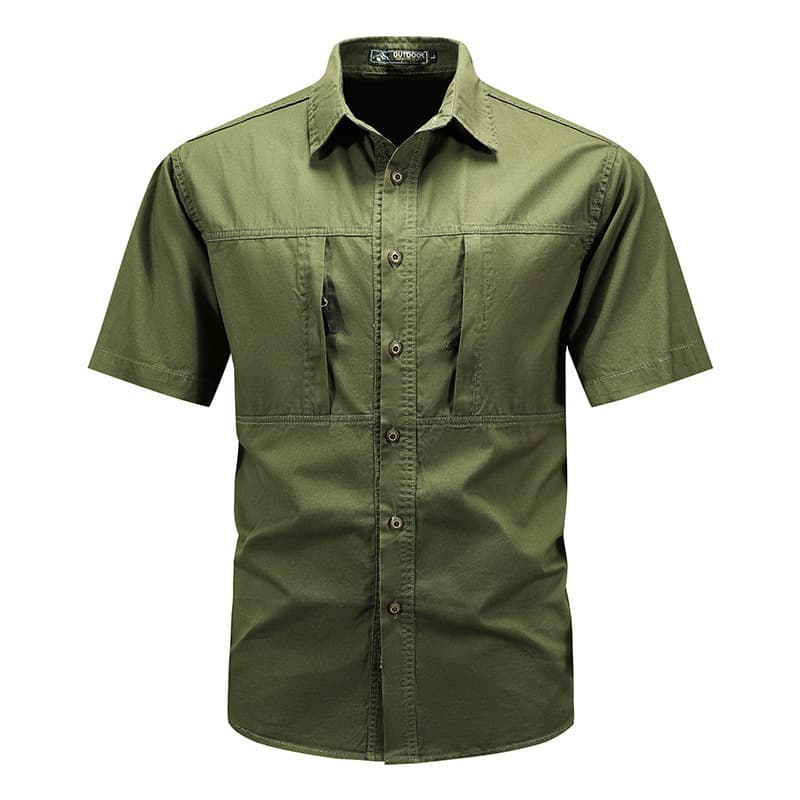2026 New Cotton Washed Men's Casual Work Short Sleeve Shirt Loose Fit Military Style Half Sleeve Shirt Cross-Border