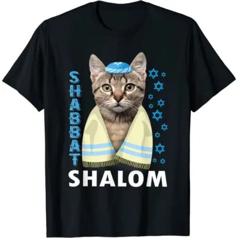European size cotton Jewish Cat Shabbat Shalom Wearing A Kippah Srt Cl