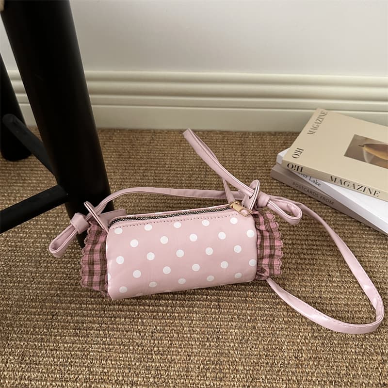 New Lace Girls Handbag 2026 Printed Polka Dot Trendy Brand Shoulder Bag Children's Bucket Shoulder Underarm Bag